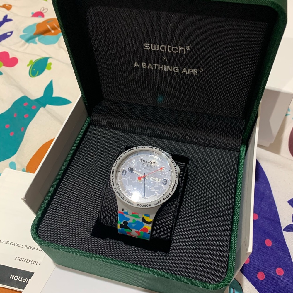 Swatch x Bape silver watch